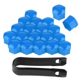 Tyenaza Pack of 20 Car Wheel Nut Caps, 17 mm Universal Flexible Wheel Nut Caps, Hub Bolt Covers with Wheel Hub Removal Tool (Blue)