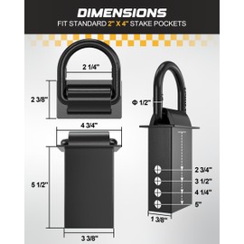 RETRUE 4PCS 18000lbs Trailer Stake Pocket D Ring with Security Bolt Nut, Heavy Duty Removable Stake Pocket D Rings Tie Down Anchor for Flated Trucks and Trailers, Utility Trailer Accessories, Black