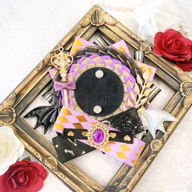 G triger Ita Rosette with Wings for Can Badges, Devil, 57mm, 58mm, Ita Bag, Decoration, Handmade Rosette, Ribbon, Purple