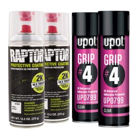 U-POL Raptor 2K White Spray-On Truck Bedliner Aerosol #4 Grip Adhesion Kit 4885 (2) + 799 (2)
