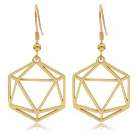 D20 Dice Silhouette Stainless Steel Dangle Earrings (Gold)
