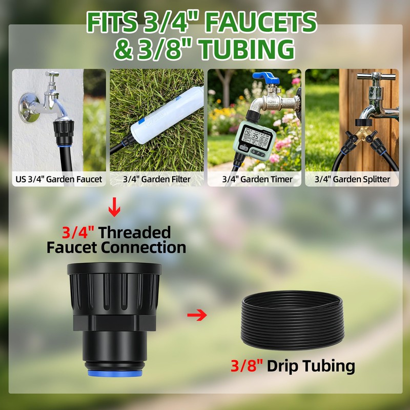 2 Pack Faucet Adapter 3/4" to 3/8" Quick Connect Drip