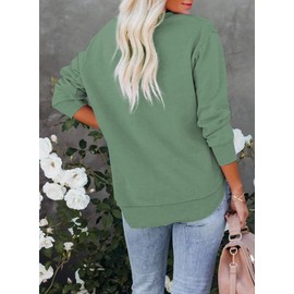 EVALESS Womens Sweatshirt Casual Long Sleeve Tunic Tops Comfort Colors Crewneck Cotton Sweatshirts for Women Fall Fashion 2025 Clothes Loose Side Split Irregular Curved Hem Workout Tops Green Large