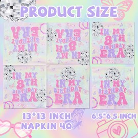 8th Birthday Decorations for Girls Napkins, Iridescent In My Birthday Era Decorations Napkins, Girls 8th Birthday Party Decorations Napkins for 8 Year Old Girl Birthday Decorations