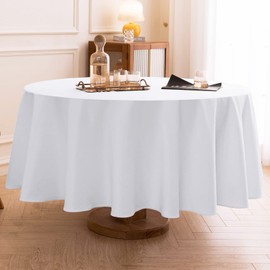 Aocoz Round Tablecloth 10 Pack 108 Inch White Tablecloths Washable Decorative Linen Polyester Table Clothes Cover for Dining Table Banquets Buffet Parties and Wedding
