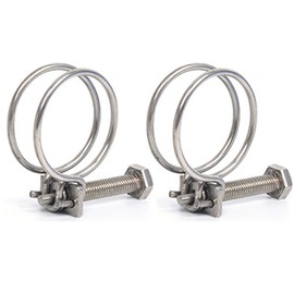 2 Pieces Double Wire Hose Clips Adjustable 304 Stainless Steel Hose Clamps Pond Hose Joint to Fit for 36-40mm Pipe