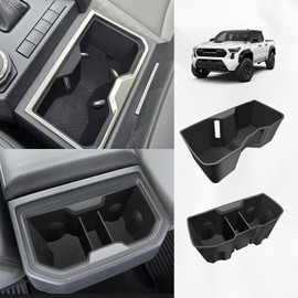 Muslogy Center Console Front&Rear Cup Holder Inserts Compatible with 2024 Toyota Tacoma Accessories Middle Console and Rear Armrest CupHolder Silicone Rubber Organizer 2PCS Set
