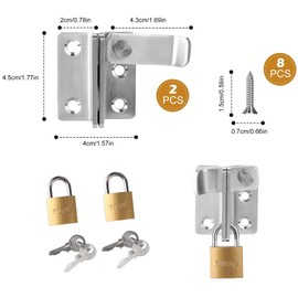 Door Bolt Lockable Bolt Lock, Pack of 2 Small Latches, Stainless Steel Lock Latch, 2 in 1 Outdoor Door Lock with Padlock & Hole & Screw Right Open Lock for Door, Fence, Window