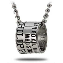Shields of Strength Men's Stainless Steel Duck Band Necklace Inscribed with Philippians 4:13 Bible Verse for Hunters Christian Gift Scripture Jewelry