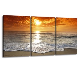 Pennimor 3Pieces Canvas Wall Art Decor Modern Giclee Artwork Painting Print Sunset Beach Wall Art for Living Room Bar Wall Home Decoration 12x16in