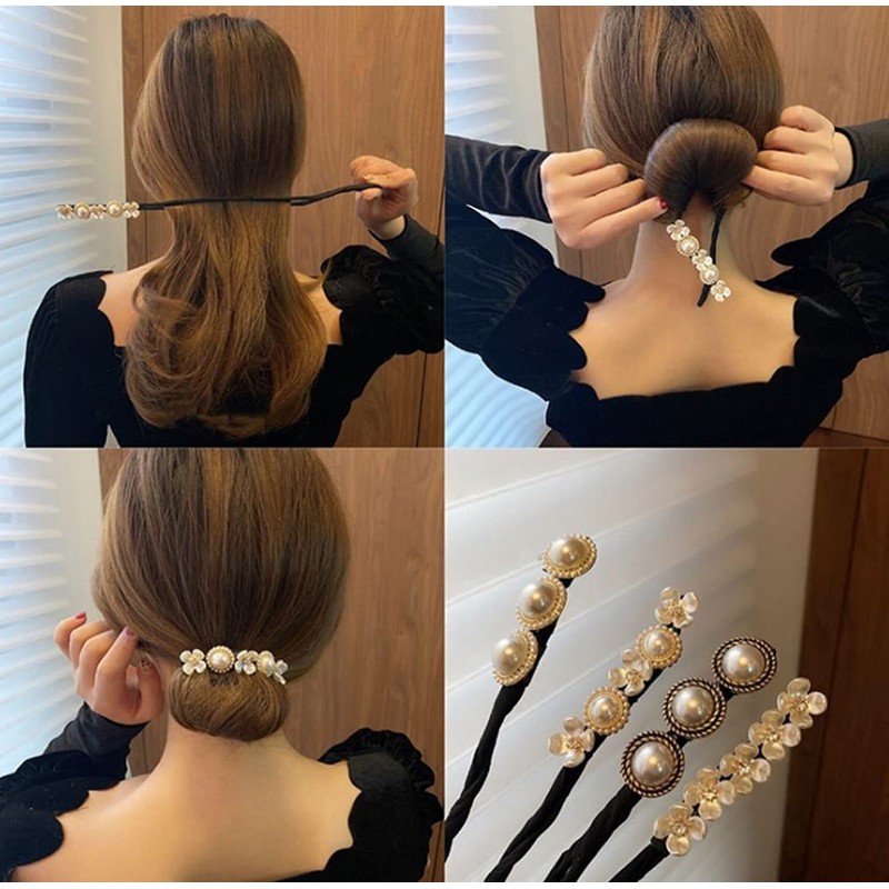 Happyupcity 4 Pcs Women Magic Hair Bun Maker with Peal