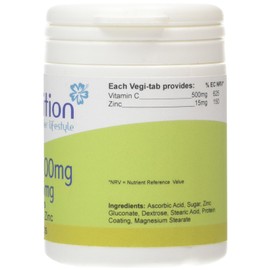 Bio Nutrition Vitamin C 500mg + Zinc 15mg : Antioxidant and Immune Vitamin and Mineral Supplement : 60 vegi-tabs