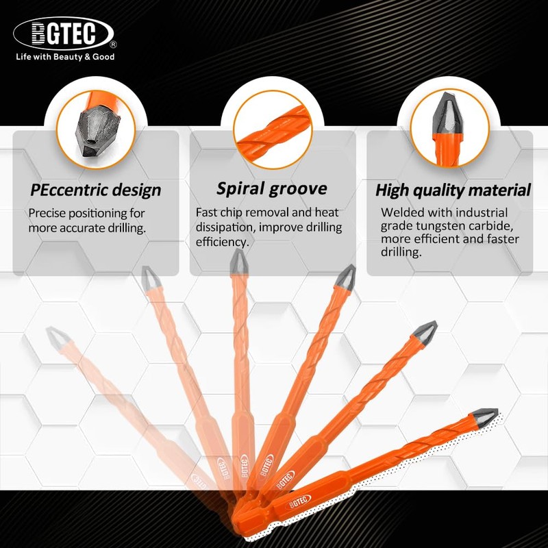 BGTEC Diamond Drill Bit Set 12PCS - 5MM+6MM*2+8MM+10MM Tile Bits