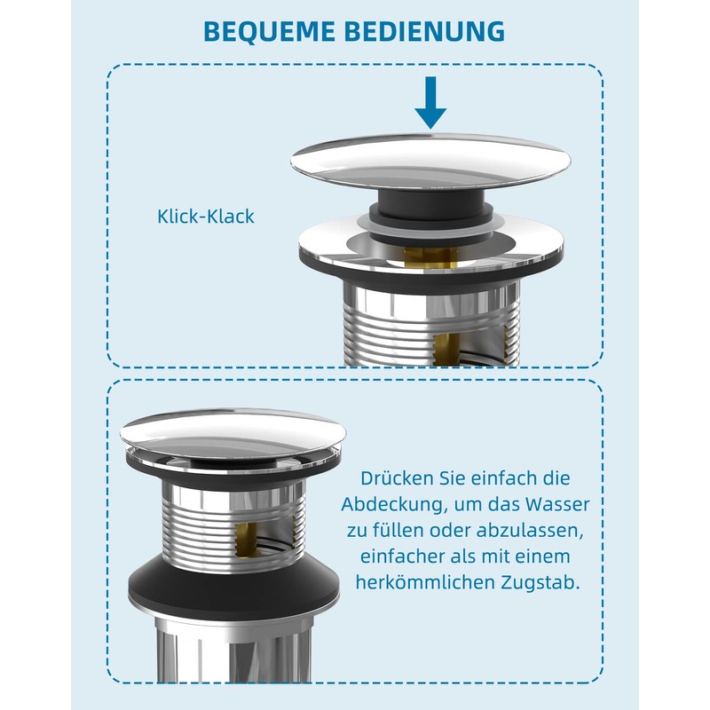 Hibbent Washbasin Drain Set, Universal Drain Fitting with Overflow, 1
