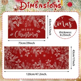Tinideya 2 Pcs Holly Pine Branches Merry Christmas Kitchen Mats Set Christmas Kitchen Rug Sets Washable Non Slip Christmas Rug Winter Christmas Doormat for Xmas Home Floor Decorations (Red)
