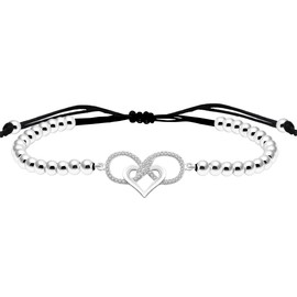 Uloveido Boho Brass Bead Eternal Love Infinite Charm Bracelets - Ball Beaded Heart Infinity Wristlet for Women YA4860 (Silver Color)