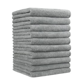 Etech Face Towels, Hotel Specifications, Breathable, Fast Absorption, Microfiber, Set of 10, Skin-friendly, Fluffy, Soft to the Touch, Durable, Solid Color (Gray)
