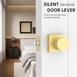 Amerdeco 1 Pack Brushed Gold Door Knobs Privacy Interior Door Knob with Lock,Door Knob for Bedroom, Bathroom AM0026