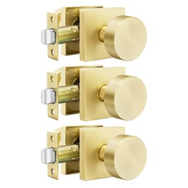 goldenwarm Gold Door Knobs Closet, Zinc Alloy Square Ball Brushed Gold Passage Door Knobs for Hallways, Kitchens, Heavy Duty Passage Door Knob Bulk - Modern & Stylish(3 Pack)
