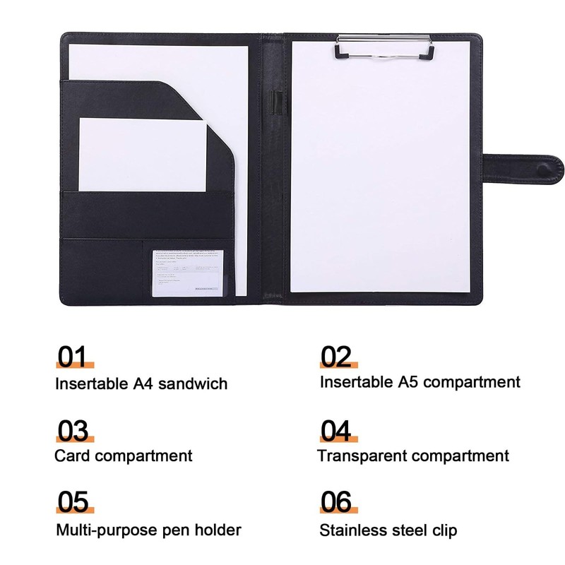 A4 Clipboard Folder, PU Document Pocket, Clipboard Writing Case with