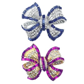 2PCS Rhinestone Bow Brooch Pins for Women, Vintage Fashion Bowknot Crystal Brooches Rhinestone Brooches Lapel Pin Hat Bag Dress Decoration Accessories for Women