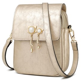 FOXLOVER Faux Leather Cell Phone Crossbody Bags for Women Mini Size Flap Magnetic Zipper Closure Trendy(Gold-Vertical)