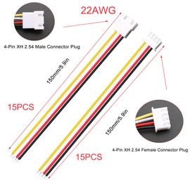 VISSQH 30Pcs(15 Pairs) JST Connector,JST 2.54 XH 4 pin JST Male Female Connector,Mini Micro JST Socket and Plug with 150 mm 26 AWG cable