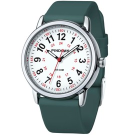 PINDOWS Women Watches, Student Unisex Analog Quartz Women Wrist Watch, 30M Waterproof Military Time Display Visibility Luminous Dial, JP2106N13: Silver, Classic