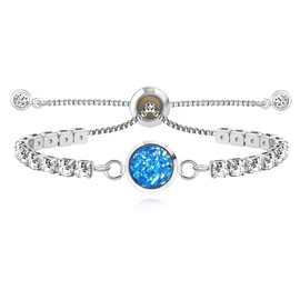 Yongxu Fashionable Women's Adjustable Chain Bracelet Set with Blue White Purple and Black Zircon Stones, A Luxurious and Shiny Cubic Zirconia Gift Bracelet for Jewelry