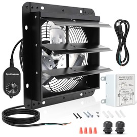 Aibabcue Shutter Exhaust Fan with Thermostat & Speed Control, 970 CFM,1700RPM, Upgrade 12 inch Wall Mount Attic Vent Fan for Chicken Coops, Greenhouse, Gable, Barn, Garage, Shed Ventilator