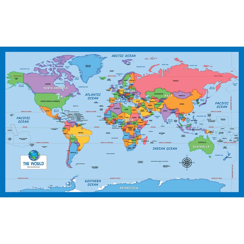 2 Pack - World Map for Kids + Blue Ocean