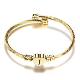 KunBead Jewelry Mum Nan Initial Letter J Cuff Bracelet Gold Alphabet Heart Bangle Bracelets Gift for Birthday for Women Girls