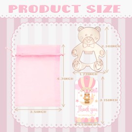 24 Sets Baby Shower Favors Bear Bottle Opener, Thank You Gifts for Guests, Bear Themed Party Souvenirs with Goodies Bags and Thanks Cards (Pink)