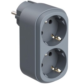 Electraline 55098 Adattatore Doppio Prima 2 Prese 16A (2P+E) Schuko Frontale, Multipresa a 2 Prese Schuko, Blu