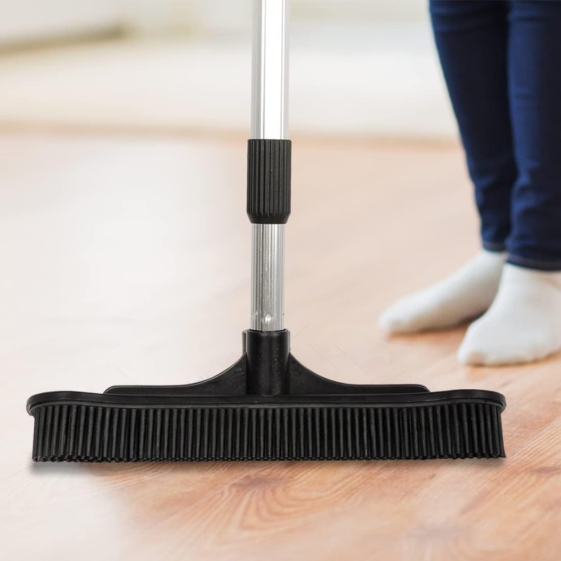 ForPro Extendable Salon Broom, Non-Scratch Rubber Bristles, Aluminum Handle Adjustable
