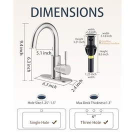 Fransiton Bathroom Faucets, Bar Sink Faucet Single Hole for Bathroom Kitchen Campers with Pop-Up Drain Hose, Suitable for Farmhouse Vanity Lavatory