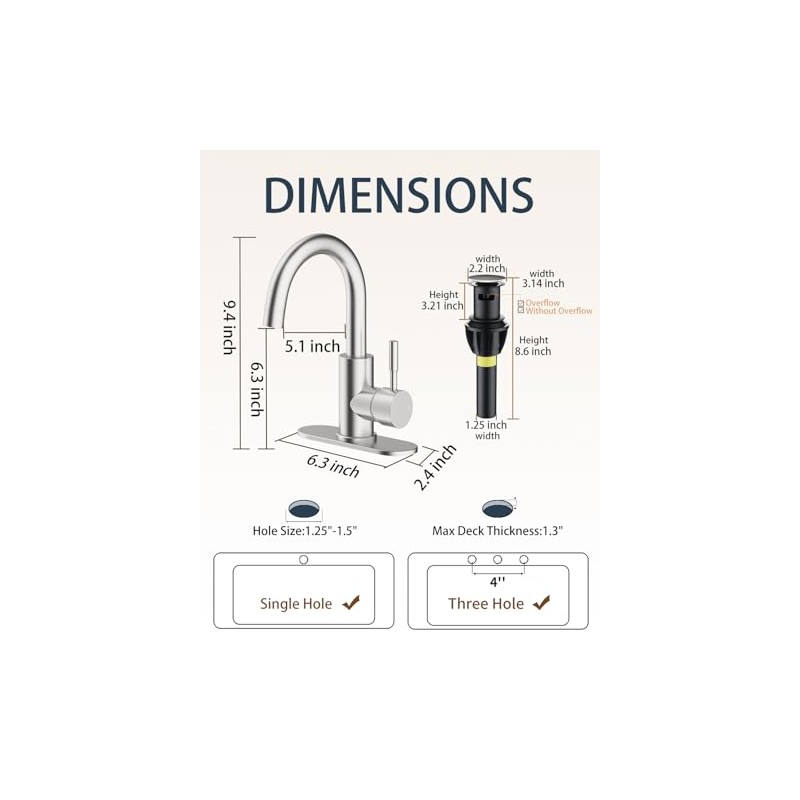 Fransiton Bathroom Faucets, Bar Sink Faucet Single Hole for Bathroom