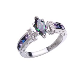 LIU JUN Magtherapy Quartz Slimming Ring, Crystal Quartz Ionix Ring，Marquise Cut Cubic Zirconia Inlaid Finger Ring Jewelry for Women (Blue-10)