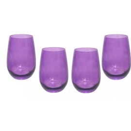 Epure 4 Stemless Chardonnay Wine Drinking Glasses Purple 17 ounce Teardrop Shape Glass