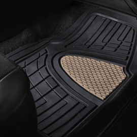 WYLF Automotive Floor Mats Waterproof Premium Tall Channel Trimmable Non-Slip Rubber Floor Mats - Full Set Beige for Cars, Universal Fit, Floor Mats for Sedan, SUV, Truck Floor Mats
