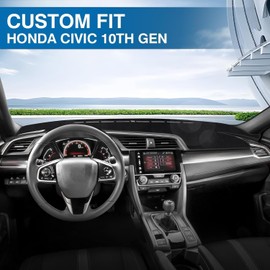 KUST Alfombra de Tablero para Honda Civic 2016 2017 2018 2019 2020 2021 (Hatchback/Sedan/Coupé) Poliéster Antideslizante para Accesorios de Interior del Tablero del Civic Sombrilla Parabrisas