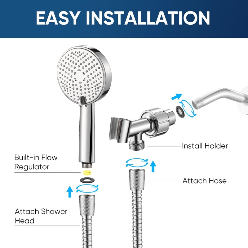 Cobbe® All Metal Handheld Shower Head, 3 Spray Settings, Mirror