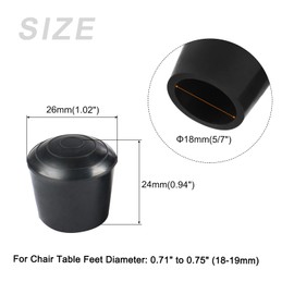 METALLIXITY Chair Leg Cap 18mm Inner Diameter 4pcs Round Rubber Chair Leg Caps Floor Protectors Furniture Chair Legs Black
