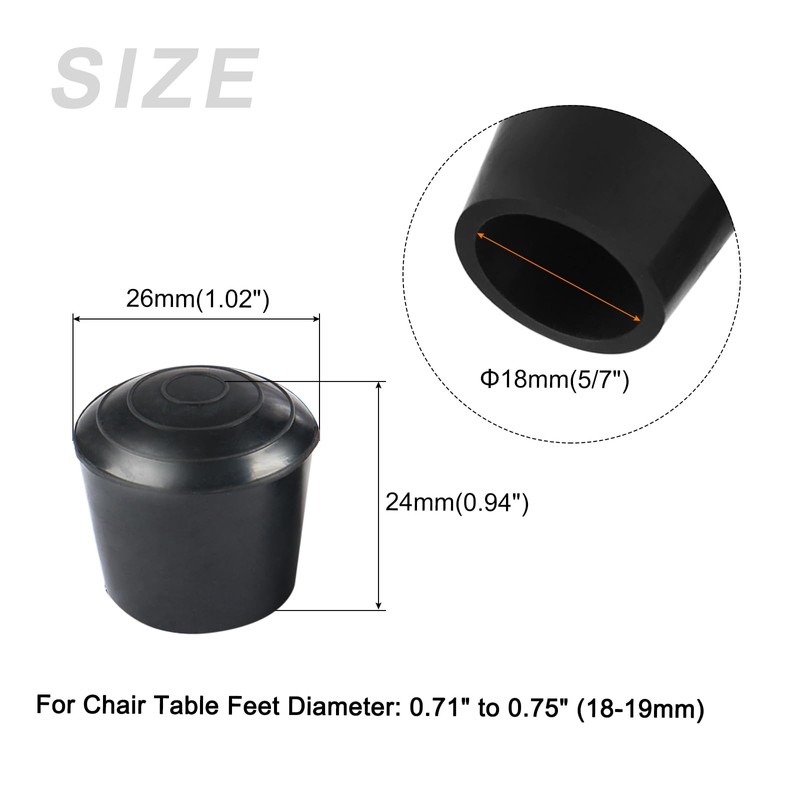 METALLIXITY Chair Leg Cap 18mm Inner Diameter 4pcs Round Rubber