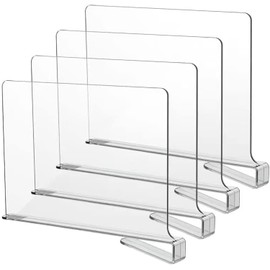 LikeU Acrylic Shelf Dividers for Closets,4 PCS Wood Shelf Dividers,Clear Shelf Separators,Perfect for Clothes Organizer and Bedroom Kitchen Cabinets Shelf Storage and Organization…