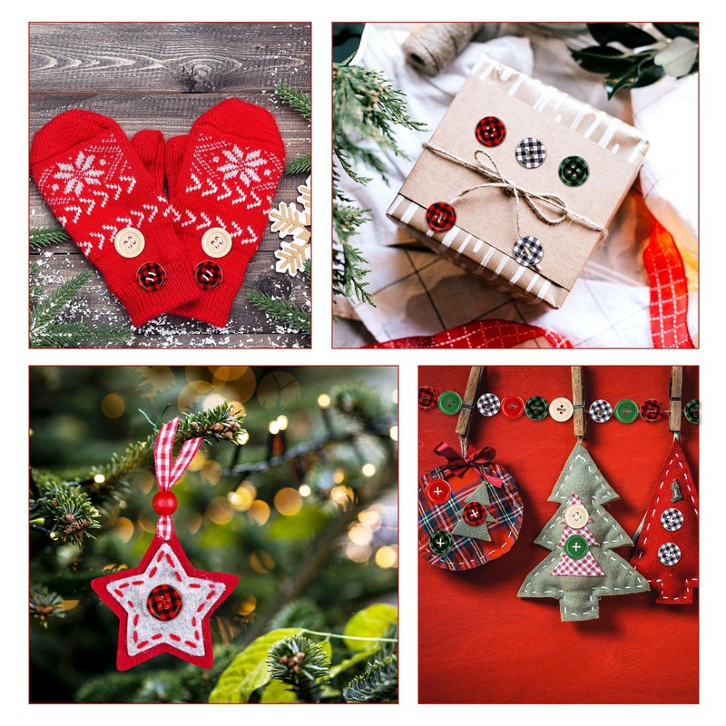 300pcs Christmas Wooden Buttons, 0.79 Inch 4 Hole Buttons for