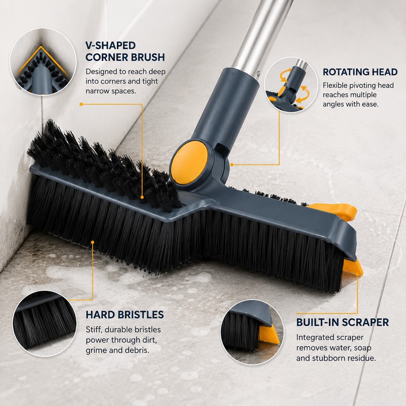 3-in-1 Floor Scrub Brush for Deep Cleaning – 360° Rotating