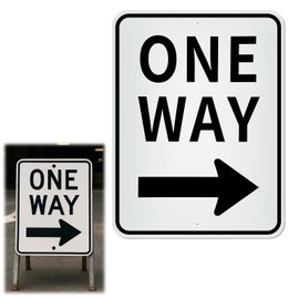 Memorywuu One Way Sign 24 x 18 Inch One Way Arrow Signs Outdoor Engineer Grade Aluminum Traffic Road Sign with Reflective Film Rust Free Metal Easy to Mount for Parking Lot Street Outdoor (1 Pack)