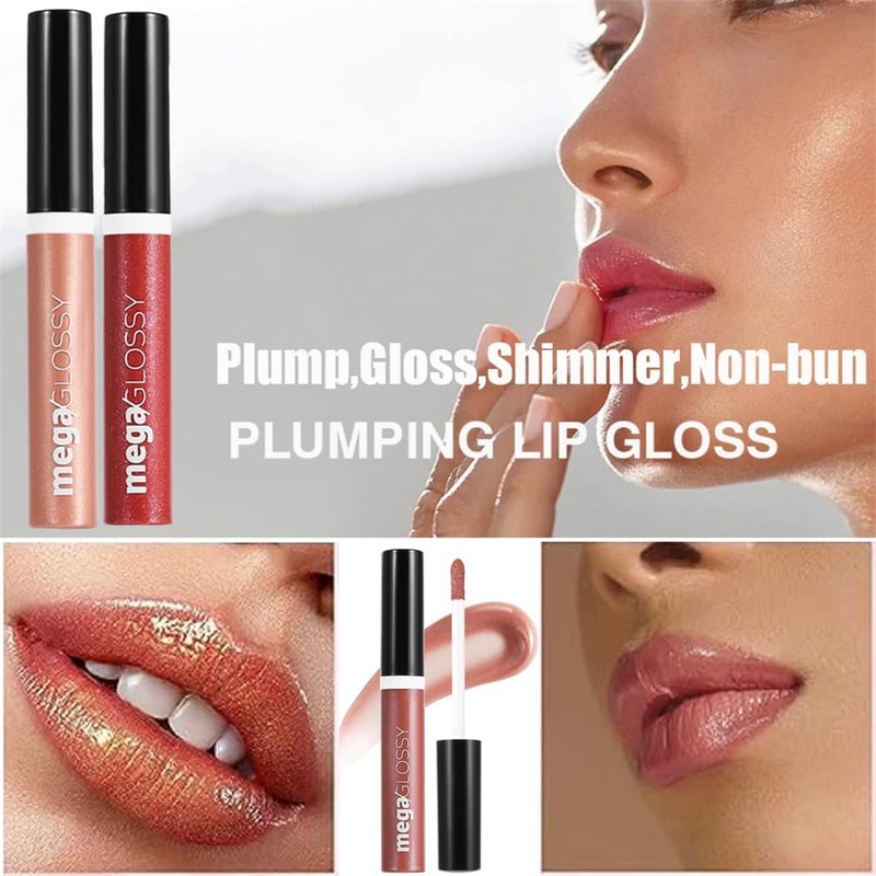 2pc Lip Plumping Gloss, Fine Glitter Pearl Lip Glaze, Long-Lasting