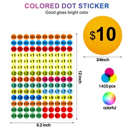 Removable Garage Sale Price Stickers, 1400 PCS 3/4 Inch Price Stickers for Yard Sales, Flea Markets, County Fairs & Retail Use, Pricemarker Labels, Colours Round Price Tags